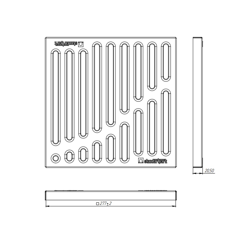 Решетка для дождеприемника Standartpark Basic, 280х280 мм, оцинкованная