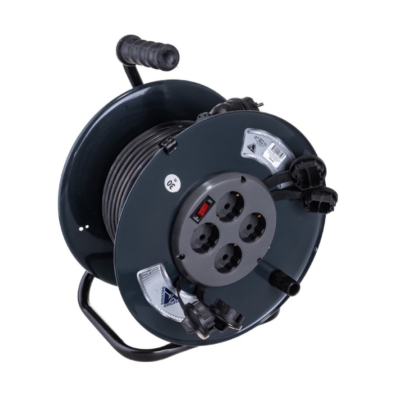 Удлинитель силовой на катушке Partner Electro 4 гнезда, КГ 3х1,5, 3500 Вт, с/з, т/з, с выкл, IP44, 30м