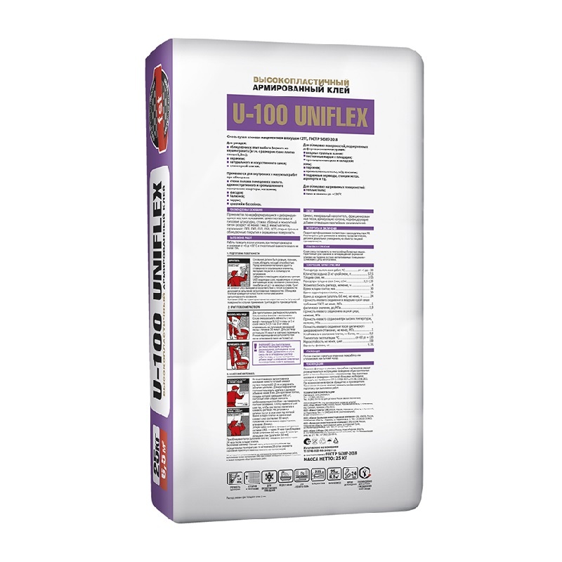 Клей для плитки Unis Uniflex U-100 высокопластичный (25кг)