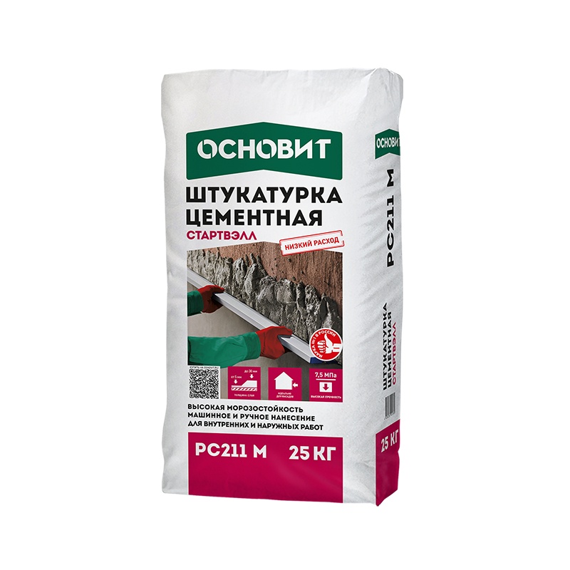 Штукатурка цементно-изестковая РН и МН Основит Стартвэлл РС211 М, 25 кг