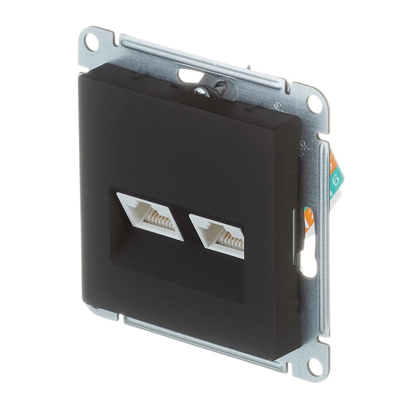 Розетка компьютерная RJ-45 с/у Atlasdesign ATN001085, 2 гнезда, карбон