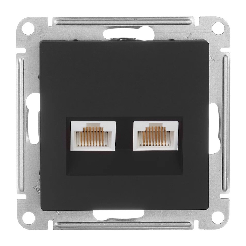 Розетка компьютерная RJ-45 с/у Atlasdesign ATN001085, 2 гнезда, карбон