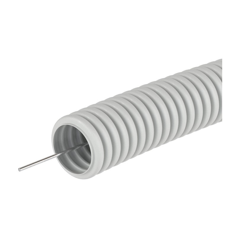 Труба гофрированная DKC ПВХ легкая с зондом, d=25 мм, серая (50п.м.)