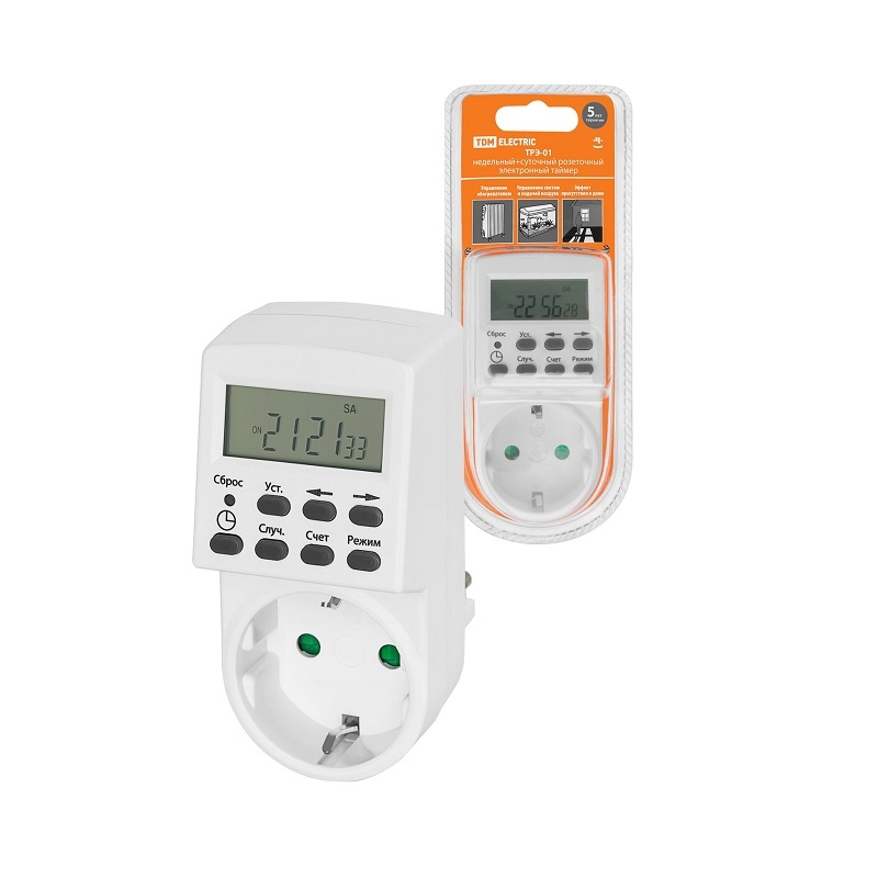 Таймер в розетку электронный программируемый 1 мин/7 дн-20on/off 16А