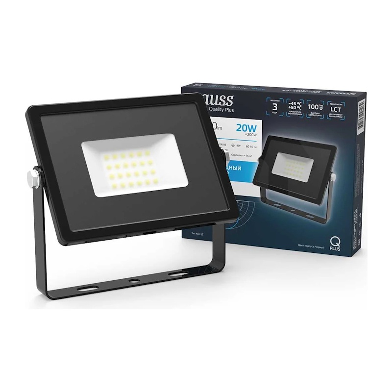 Прожектор LED Gauss Qplus 20 Вт, 6500K, IP65, черный