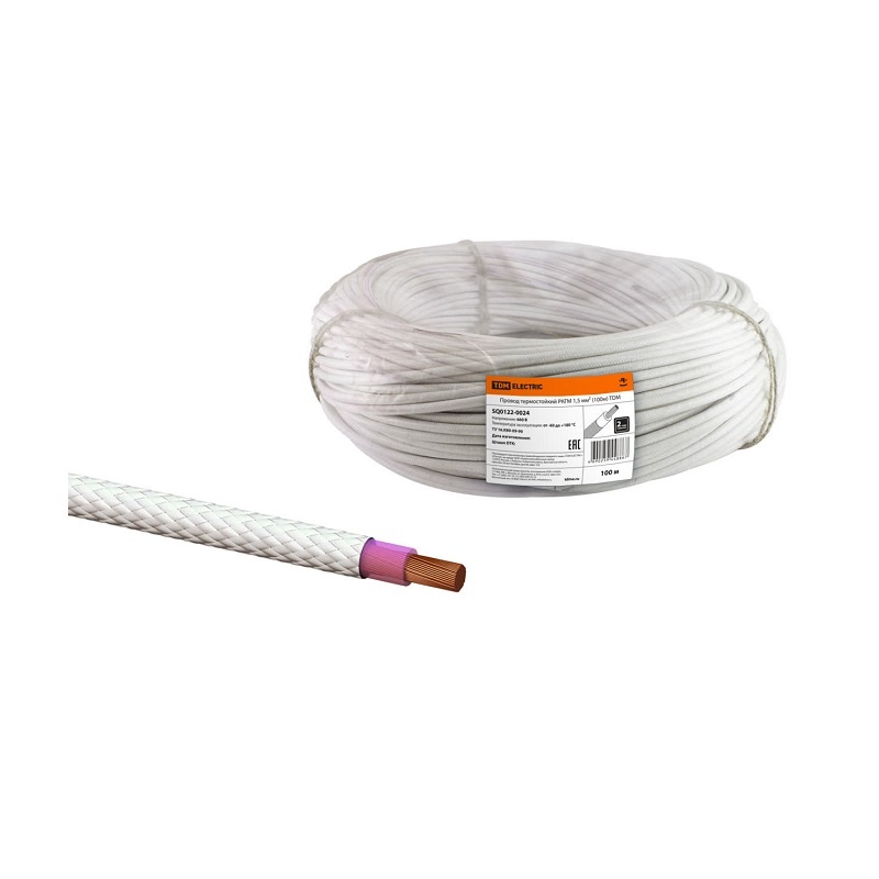 Провод РКГМ 1х1,5мм2, термостойкий, белый (бухта-100 п.м.)
