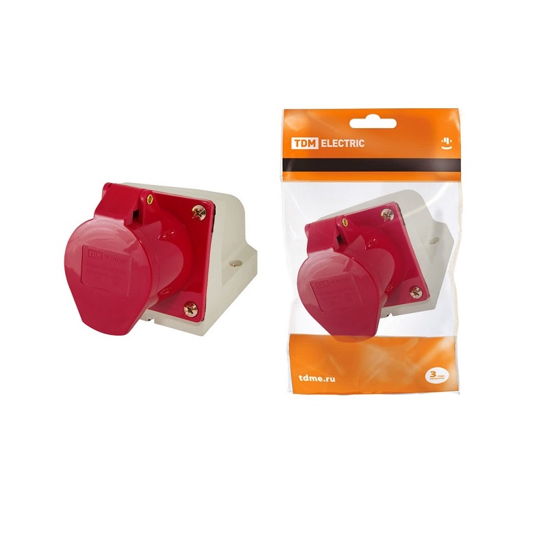 Розетка стационарная для открытой проводки 124, 3Р+РЕ, 32А, 380В, IP44