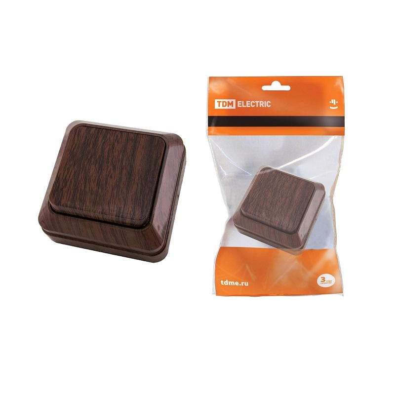 Выключатель о/у Ладога SQ1801-0027, 1 клавиша, б/инд, темное дерево