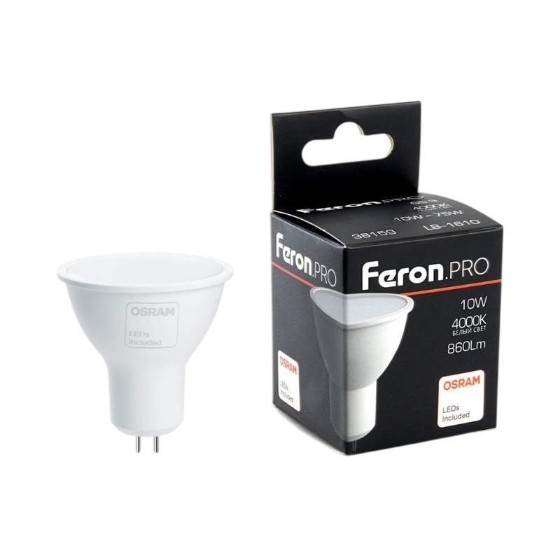 Лампа светодиодная Feron Pro LED GU5.3, 10Вт, 230В, 4000К, нейтральный свет