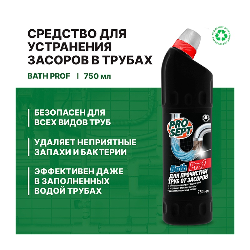 Средство для устранения засоров в трубах Prosept Bath PROF высококонцентрированное (0,75 л)