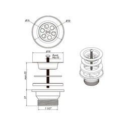 Выпуск Orio А-4004-02, 1 1/2" с нержавеющей решеткой d=70мм